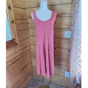 Vintage Organic Cotton Midi Dress Womens Large Coral Geometric Toad&Co